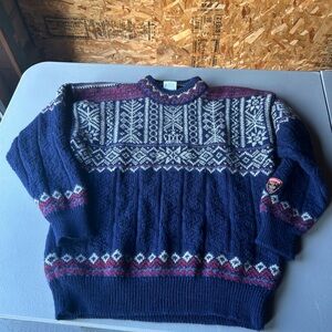 Dale of Norway Navy and Burgundy Nordic Crewneck Sweater 1997
